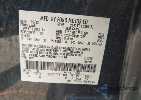 2013 Ford Edge Limited z USA, uszkodzony, nr VIN 2FMDK3KC8DBE33618